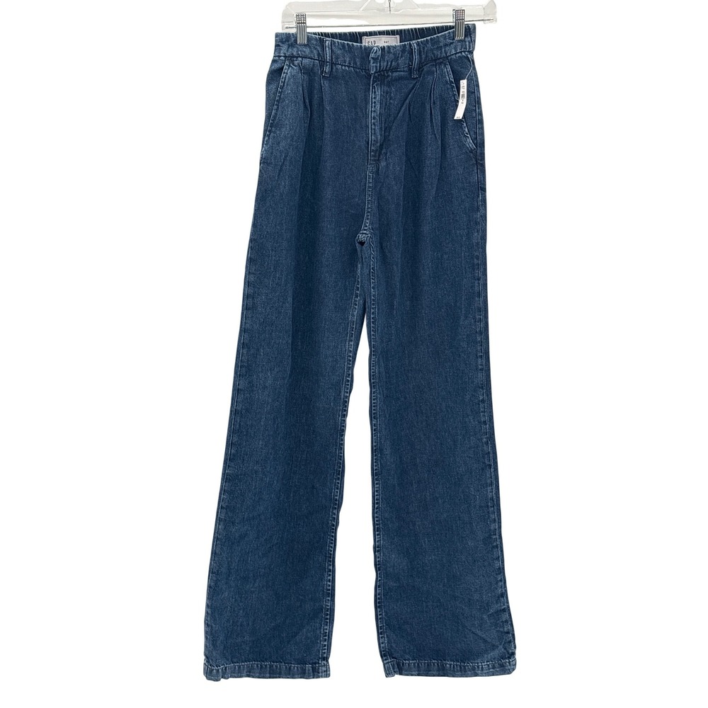 New Gap Jeans Wide Leg‎ Stretch Waist Blue Women 00 Tall Ultra Soft High Rise